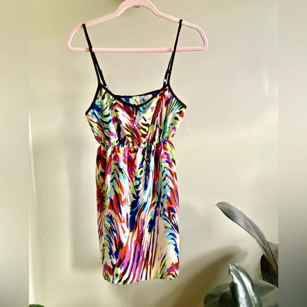 Kimchi Blue colorful spaghetti strap tunic top/ mini dress. Size S
